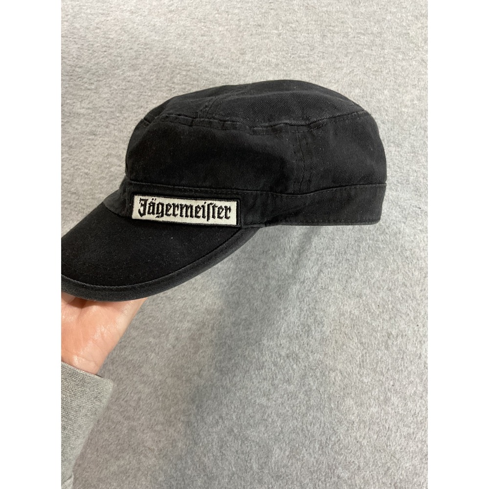 Jagermeister Mens Black Cadet Military Hat Adjustable Cap Logo Patches Cotton